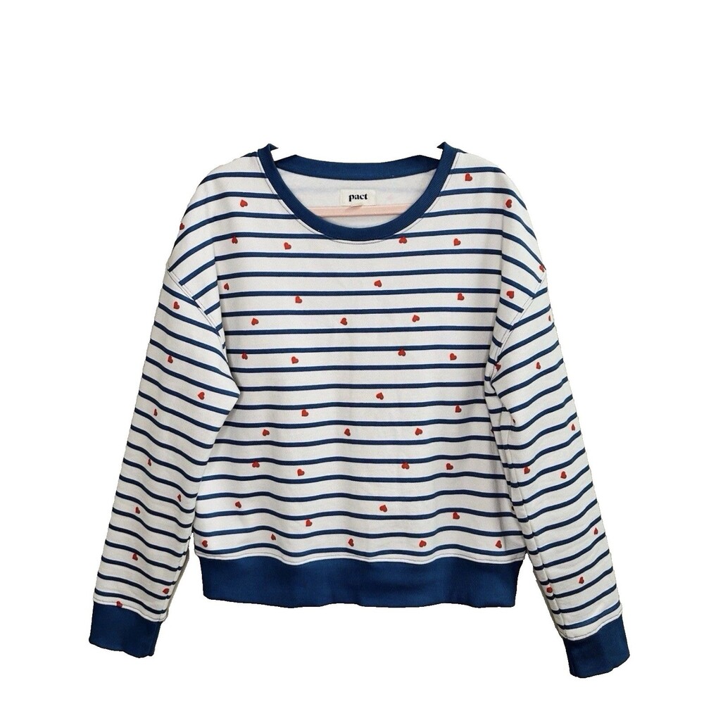 Pact Blue and White Striped Sweatshirt